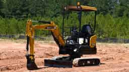 Image of a SANY SY16C Excavator Left Facing with Bucket Down