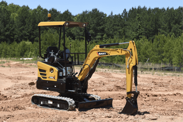 Excavator staged outside