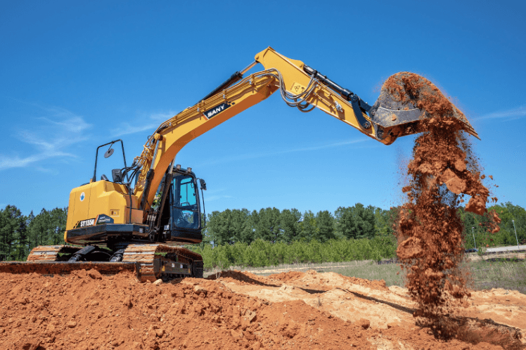 Excavator digging on site