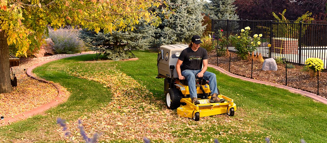 Image of a Walker mower doing fall cleanup